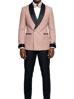 Mauve Double Breasted Wide Satin Shawl Lapel 2 Piece Men's Suit